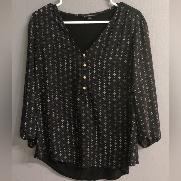 034.  41 hawthorn Black Buttoned 3/4 Sleeve Blouse - Picture 1 of 2